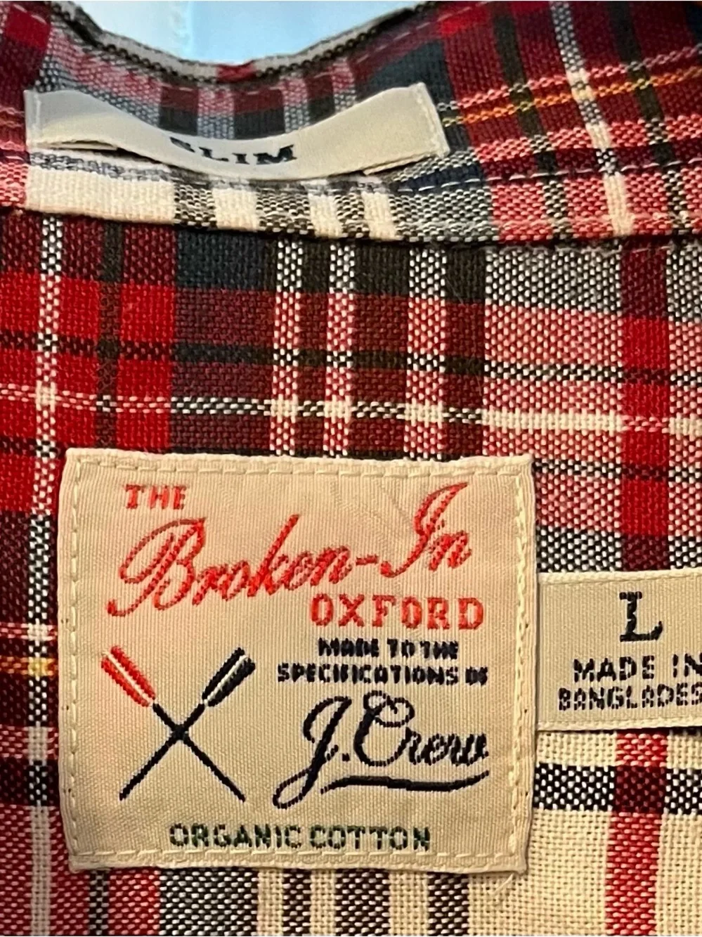 J. Crew the Broken-In Oxford Red White and Black Plaid Button-Down Shirt